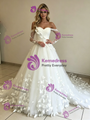 White Tulle Off the Shoulder Long Sleeve Wedding Dress