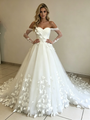 White Tulle Off the Shoulder Long Sleeve Wedding Dress