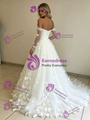 White Tulle Off the Shoulder Long Sleeve Wedding Dress