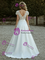 White V-neck Lace Cap Sleeve Wedding Dress