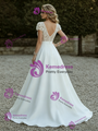 White V-neck Lace Cap Sleeve Wedding Dress