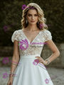 White V-neck Lace Cap Sleeve Wedding Dress