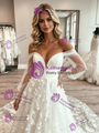 White Strapless Tulle Appliques Wedding Dress