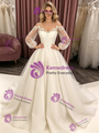 White Tulle Spaghetti Straps Long Sleeve Wedding Dress