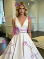White Satin V-neck Wedding Dress