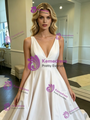 White Satin V-neck Wedding Dress