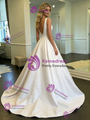 White Satin V-neck Wedding Dress