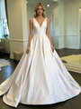 White Satin V-neck Wedding Dress