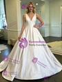 White Satin V-neck Wedding Dress