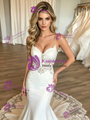 White Mermaid Tulle Lace Spaghetti Straps Wedding Dress