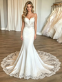 White Mermaid Tulle Lace Spaghetti Straps Wedding Dress