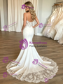 White Mermaid Tulle Lace Spaghetti Straps Wedding Dress