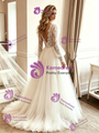 White Tulle Lace Long Sleeve Wedding Dress