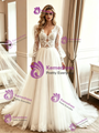 White Tulle Lace Long Sleeve Wedding Dress