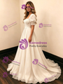 White Tulle Puff Sleeve Lace Wedding Dress