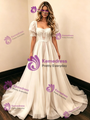 White Tulle Puff Sleeve Lace Wedding Dress