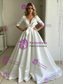 White Satin V-neck Short Sleeve Wedding Dress
