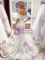 White Mermaid Lace Puff Sleeve Wedding Dress