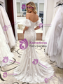 White Mermaid Lace Puff Sleeve Wedding Dress