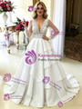 White Long Sleeve V-neck Lace Wedding Dress