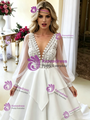 White Long Sleeve V-neck Lace Wedding Dress