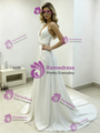 White Chiffon Spaghetti Straps Pleats Wedding Dress