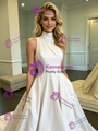 White High Neck Satin Wedding Dress