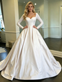 White Satin Long Sleeve Wedding Dress