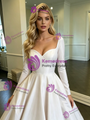White Satin Long Sleeve Wedding Dress