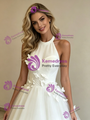 White Tulle Halter Backless Butterfly Wedding Dress