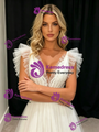 White Tulle V-neck Pleats Wedding Dress
