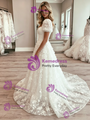 White Tulle Puff Sleeve Appliques Wedding Dress