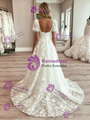 White Tulle Puff Sleeve Appliques Wedding Dress
