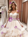 Champagne Tulle Lace Long Sleeve Wedding Dress