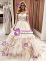 Champagne Tulle Lace Long Sleeve Wedding Dress