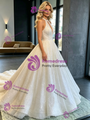 White Sequins Halter Sequins Backless Wedding Dress