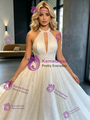 White Sequins Halter Sequins Backless Wedding Dress