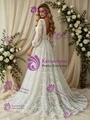White V-neck Lace Long Sleeve Wedding Dress