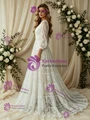 White V-neck Lace Long Sleeve Wedding Dress