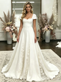 White Cap Sleeve Appliques Wedding Dress
