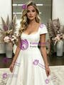 White Cap Sleeve Appliques Wedding Dress