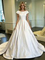 White Satin Cap Sleeve Wedding Dress