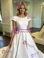 White Satin Cap Sleeve Wedding Dress