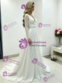 White Chiffon V-neck Pleats Wedding Dress