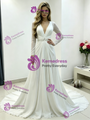 White Chiffon V-neck Pleats Wedding Dress