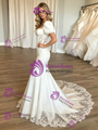 White Mermaid Square Neck Puff Sleve Appliques Wedding Dress