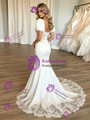 White Mermaid Square Neck Puff Sleve Appliques Wedding Dress