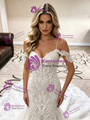 White Mermaid Lace Spaghetti Straps Wedding Dress