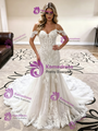 White Mermaid Lace Spaghetti Straps Wedding Dress