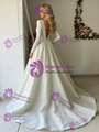 White Sequins Long Sleeve V-neck Wedding Dress
